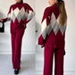 Modieuze kleurblokkerende ruitjes trui & broek set