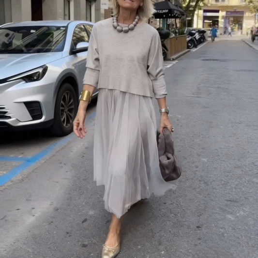 🌸 Dames 2-delige Set: Lange Mouwen Top & Mouwloze Jurk – Perfecte Combinatie van Comfort en Stijl!