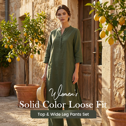 🎁2026 Nieuw binnen 50% KORTING💥Set in effen kleur: losvallende top en broek met wijde pijpen