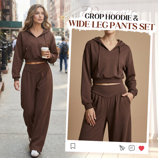 👖🌞Crop-hoodie en broek met wijde pijpen voor dames | Moeiteloze streetstyle🎐