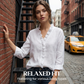 Damesblouse met ruches, V-hals en lange mouwen