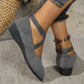 Elegante schoenen met elastische bandjes en lage sleehak in effen kleur