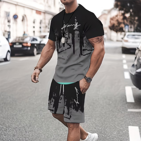 👕 NU 60% KORTING! 🔥 Set met T-shirt en korte broek met print voor heren – Zachte stof, opvallend ontwerp en perfect voor zomerse dagen ☀️