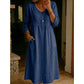 Casual linnen midi-jurk met V-hals en knoopsluiting voor dames