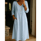 Casual linnen midi-jurk met V-hals en knoopsluiting voor dames