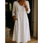 Casual linnen midi-jurk met V-hals en knoopsluiting voor dames