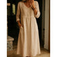 Casual linnen midi-jurk met V-hals en knoopsluiting voor dames