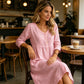 Casual linnen midi-jurk met V-hals en knoopsluiting voor dames