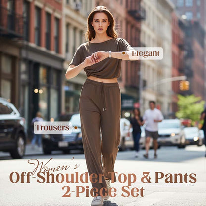 ⏳Tijdelijke aanbieding⏰Tweedelige set voor dames: top met blote schouders en broek