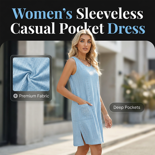 Mouwloze casual jurk met ronde hals en zakken voor dames