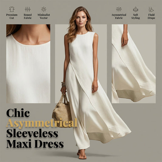 ✨Nieuwe aanbieding｜Design asymmetrische mouwloze jurk, ademend, figuurvriendelijk, elegante vakantie maxijurk👗