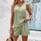 Casual tweedelige set voor dames met V-hals en zonder mouwen