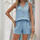 Casual tweedelige set voor dames met V-hals en zonder mouwen