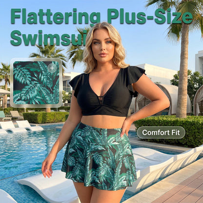 🏖️Zomerse uitverkoop: 50% KORTING🌊Tweedelig zwempak met rokje en tropische print voor dames👙🌴❤️