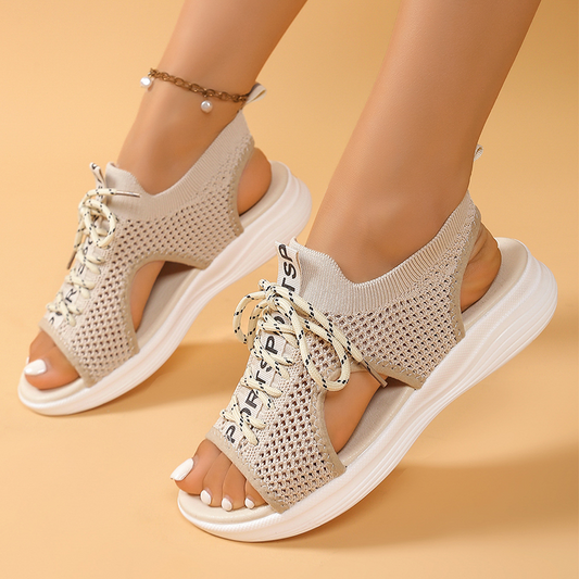 Ademende gebreide sandalen met sleehak en open teen voor dames
