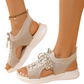 Ademende gebreide sandalen met sleehak en open teen voor dames