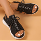 Ademende gebreide sandalen met sleehak en open teen voor dames