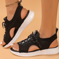 Ademende gebreide sandalen met sleehak en open teen voor dames