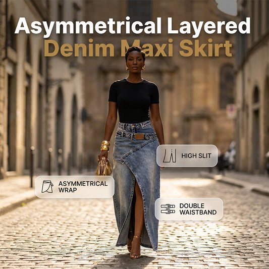 Denim maxi-rok met gelaagde taille voor dames