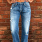Slim fit flare-jeans met verweerde look voor dames