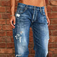 Slim fit flare-jeans met verweerde look voor dames