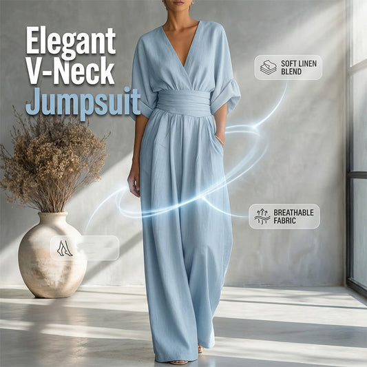 Jumpsuit met V-hals, hoge taille en wijde pijpen voor dames