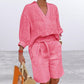Casual set voor dames met V-hals top en korte broek