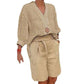 Casual set voor dames met V-hals top en korte broek