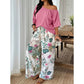 Tweedelige set voor dames: top met blote schouders en broek met print