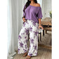Tweedelige set voor dames: top met blote schouders en broek met print