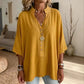 Damesblouses met halflange mouwen, knoopsluiting en V-hals