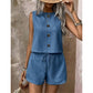 Mouwloze tanktop met knoopsluiting en korte broek voor dames