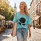 Dames-T-shirt met V-hals en rozenprint in grote maten