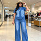 Casual denim set van 2-delig voor dames: top en broek
