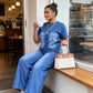 Casual denim set van 2-delig voor dames: top en broek