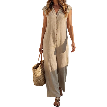 Zomerse mouwloze jumpsuit met knoopsluiting voor dames