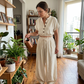 Damesmode: zomerse, effen, loszittende set met knopen