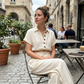 Damesmode: zomerse, effen, loszittende set met knopen