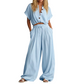 Damesmode: zomerse, effen, loszittende set met knopen