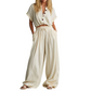 Damesmode: zomerse, effen, loszittende set met knopen