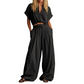 Damesmode: zomerse, effen, loszittende set met knopen