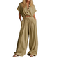 Damesmode: zomerse, effen, loszittende set met knopen