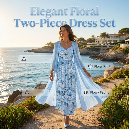 Elegante tweedelige jurkenset met bloemenprint voor dames