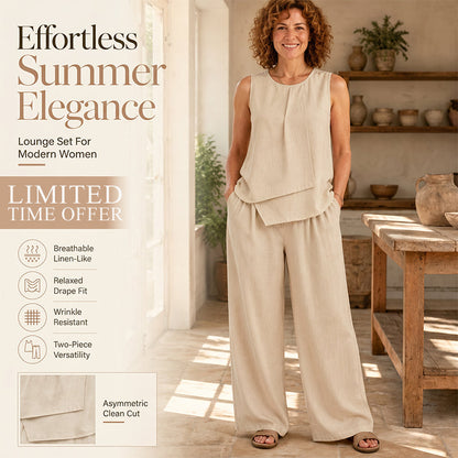 Set bestaande uit een asymmetrische top en een broek met wijde pijpen voor dames