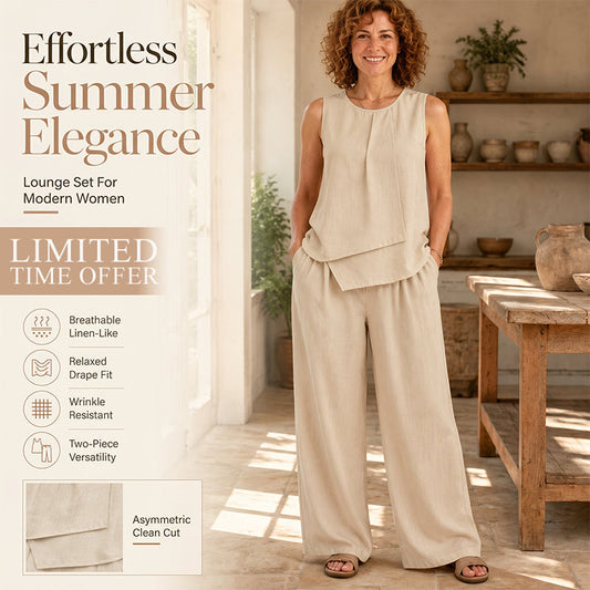 Set bestaande uit een asymmetrische top en een broek met wijde pijpen voor dames