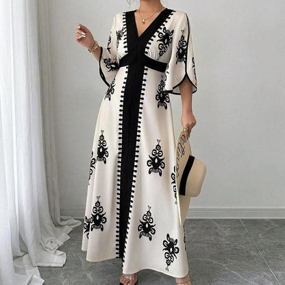 Elegante maxi-jurk met V-hals en print voor dames