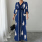 Elegante maxi-jurk met V-hals en print voor dames