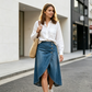 💙🔥Hoge taille, asymmetrische denimrok voor dames – Een moeiteloze vintage stijl