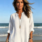 Casual effen damesblouse met V-hals