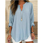 Casual effen damesblouse met V-hals